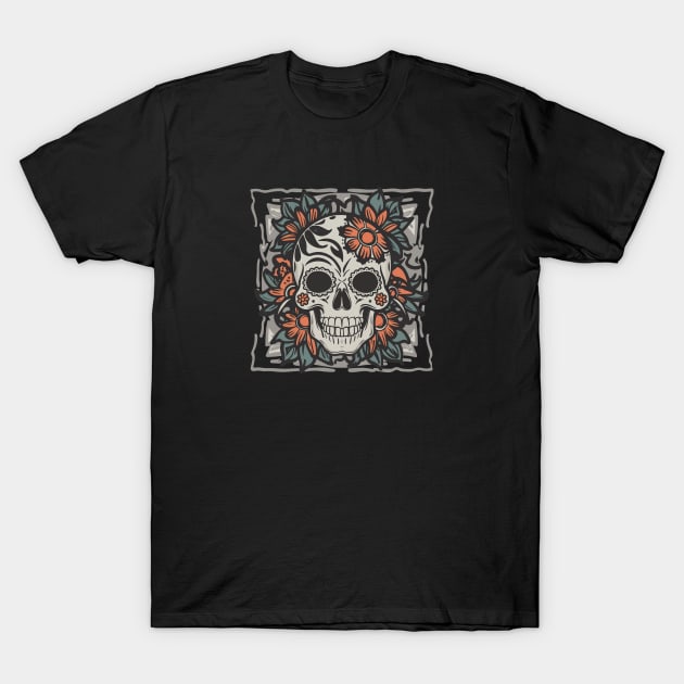 Floral skull retro tattoo T-Shirt by AnnArtshock